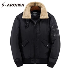 S.ARCHON Winter Thick Warm Army Parka Coat Military Tactical Bomber Jackets Men Casual Fur Collar Wool Windbreaker Pilot Jackets