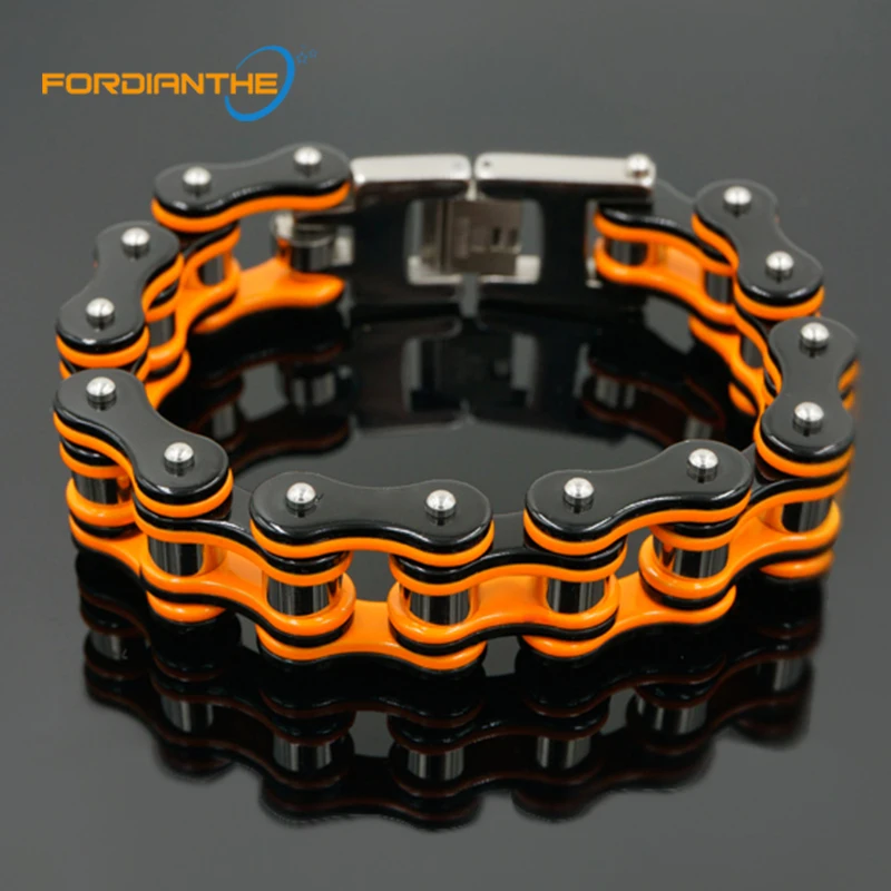 

Trendy Jewelry Motorcycle Chain Bracelet Men Biker Bicycle Orange 20cm Men's Chain & Link Bracelets Stainless Steel 316L