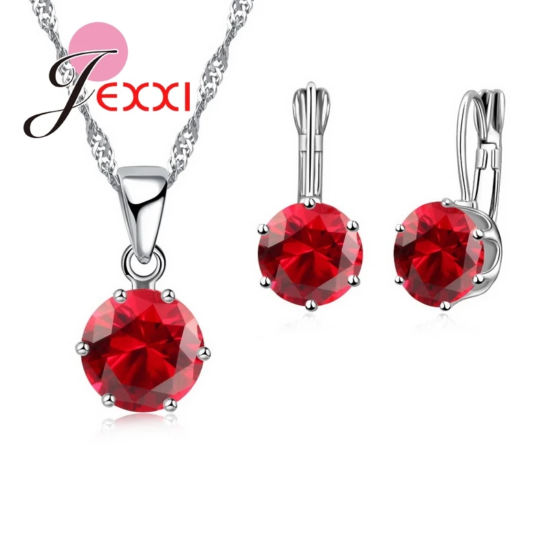 Conjunto de joyería de plata de ley 925 con circonita cúbica para mujer, collar con colgante de cristal, pendientes, gran oferta