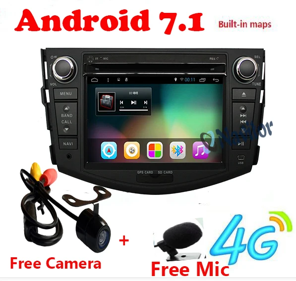 Четырехъядерный автомобильный dvd-плеер 2Din для Toyota RAV4 2006-2012 Android 7 1 руль 1024*600 HDP