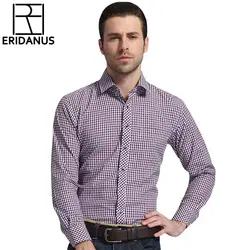 Эридан 2016 Для мужчин Классические Рубашки в клетку с длинным рукавом рубашка Для мужчин Бизнес Формальные Рубашки для мальчиков Для мужчин