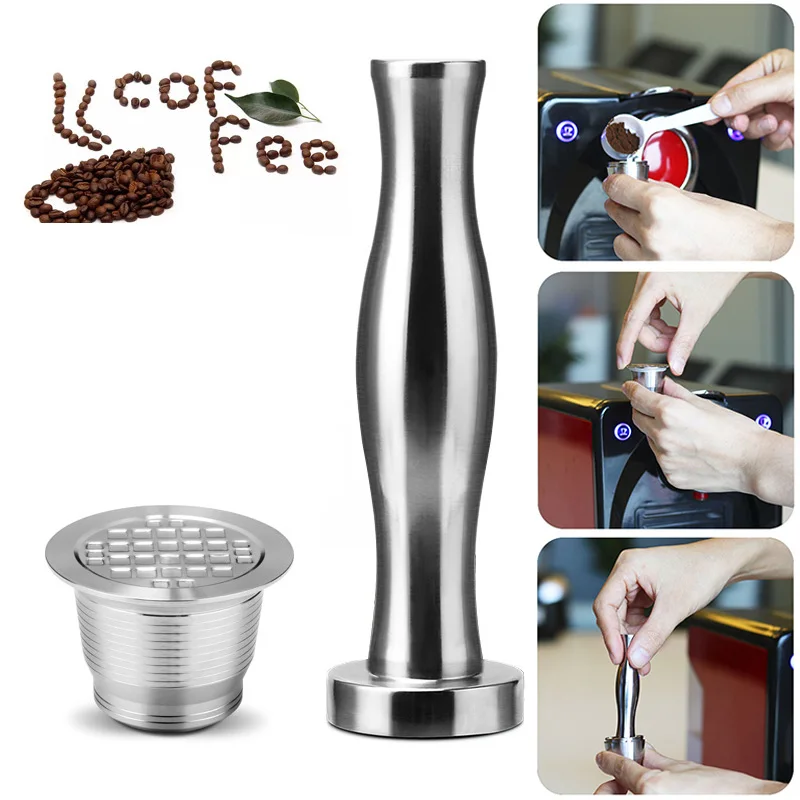 Hot Stainless Steel Reusable Refillable Coffee Pod Filter with Press Tamper Coffeeware Set FQ-ing Hot Stainless Steel Reusable Refillable Coffee Pod Filter with Press Tamper Coffeeware Set FQ-ing
