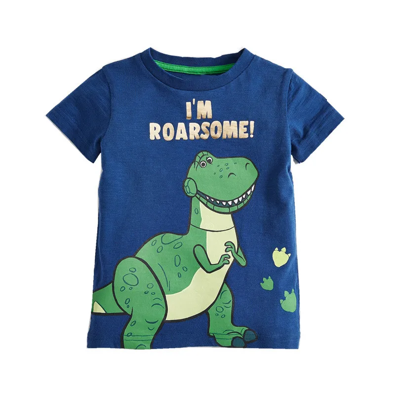 Jumping meters Baby Boy Cute Summer T shirt Kids Short Sleeve Cartoon T shirt with Animals Printed Boys Tees Boys Girls Clothing - Цвет: T6445 blue