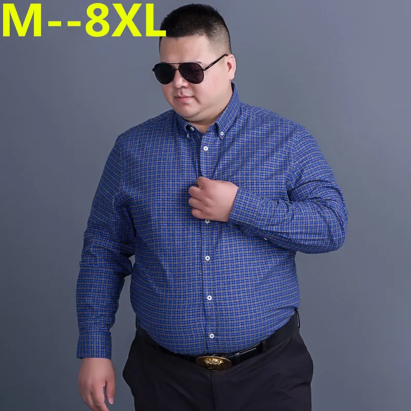 10XL 8XL 6XL Новый 2018 Осень-весна мужские клетчатые повседневные рубашки Длинные рукава хлопчатобумажное платье рубашка для мужчин в стиле