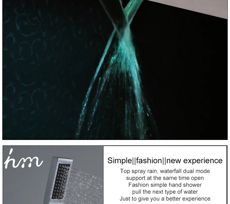 Waterfall LED Shower Faucet Set Contemporary  Bathroom Rain Shower Head  Side Spray  Large Water Flow Bath Valve (8)