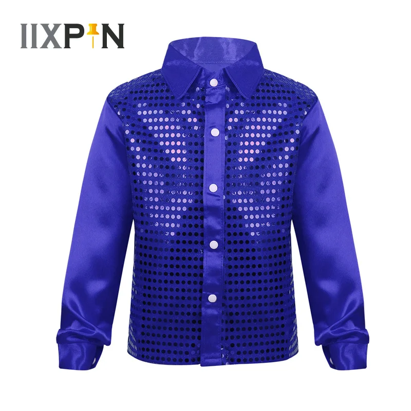 IIXPIN блестящие Детские рубашки для джазовых танцев блестящая расшитая блестками