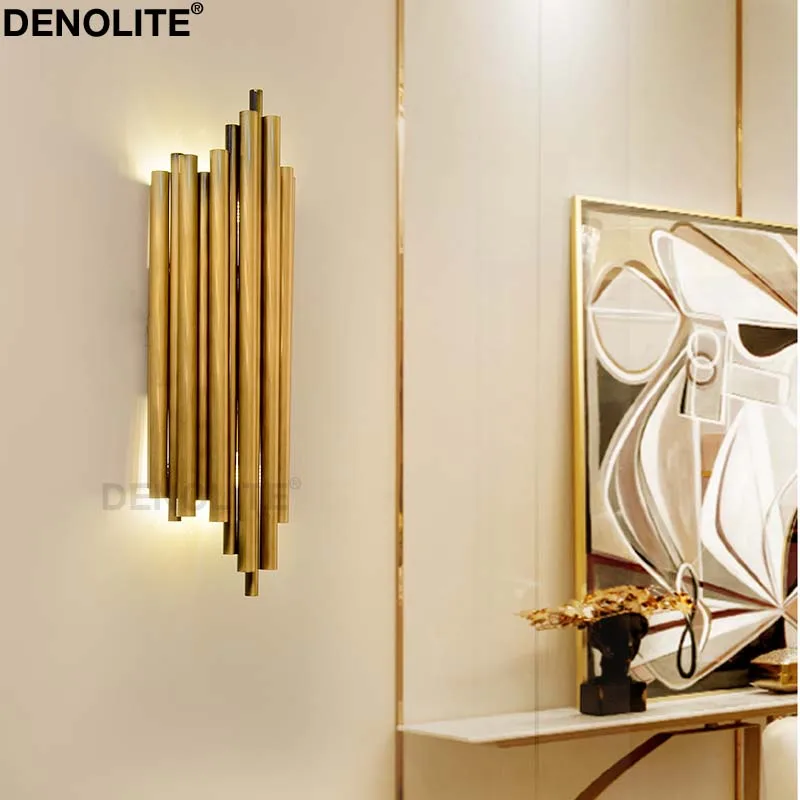 DENOLITE Роскошная золотая настенная лампа из нержавеющей стали пост Современный