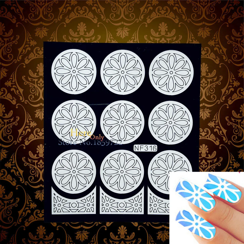 

Beauty Hollow Nail Sticker Stencil Stamping Template White Nail Art Decal Flora Pattern HWNF316 Nail Foil UV Gel Polish Airbrush