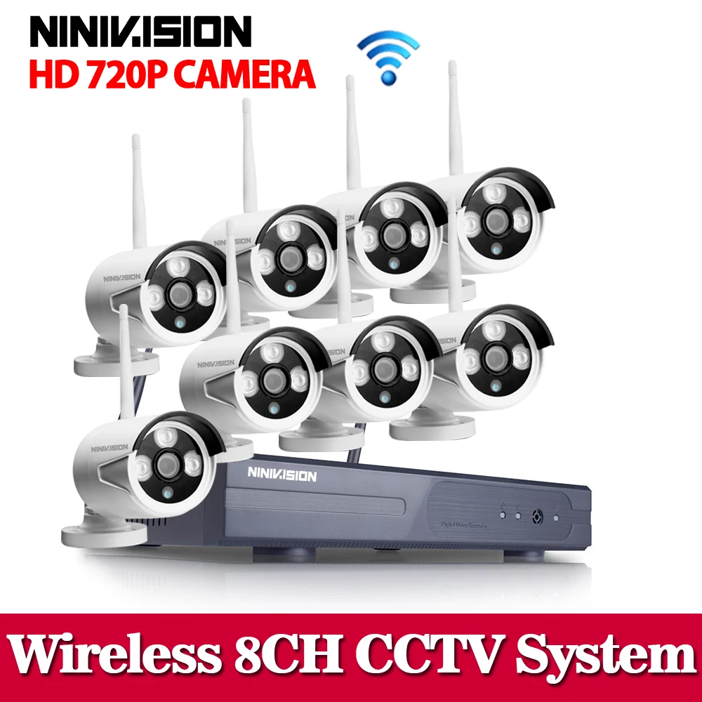NINIVISION Plug & Play 8CH Беспроводной NVR наблюдения Системы NO HDD P2P 720 P HD ИК наружного видеонаблюдения WI-FI IP безопасности Камера Системы