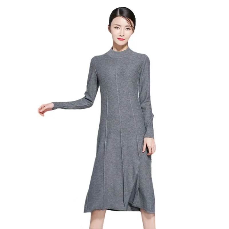 Warm Cashmere Dress for Winter Wool Knitted Winter Dress for Women Long