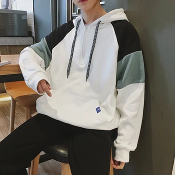 

2018 Men's Spring New Hit Color Teen Casual Tide Cotton Mosaic Hooded Sweatshirt Loose Coat