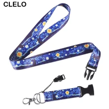Novelty Van Gogh Starry Night Hand Chain Straps Neck strap For Women Mini bag ID Badge Card Wallet Key Lanyard With Keyring