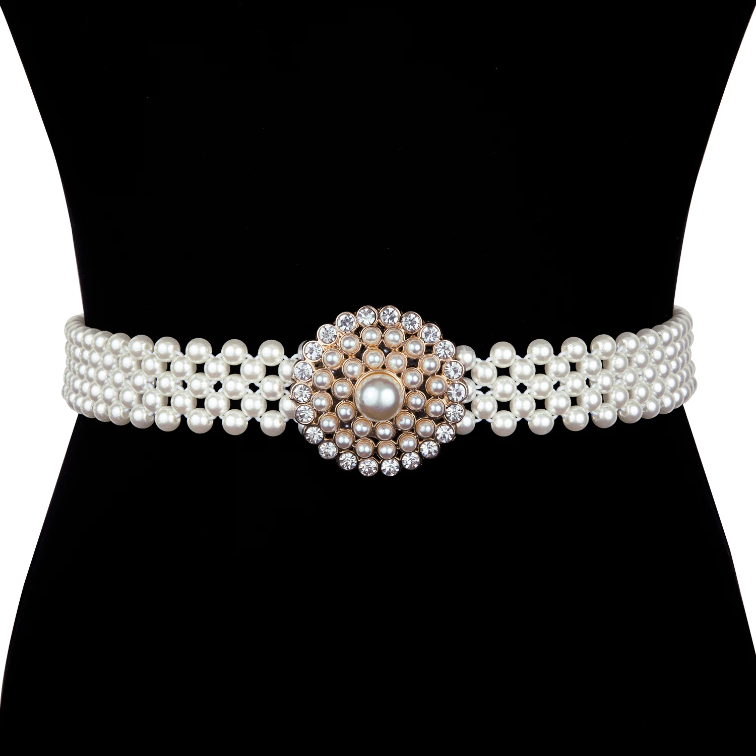 

Fashion Stretch Ladies Pearl Crystal Belt Designer Belts For Women Luxury Prom Wedding Elastic Women Dress Belts Barry.Wang
