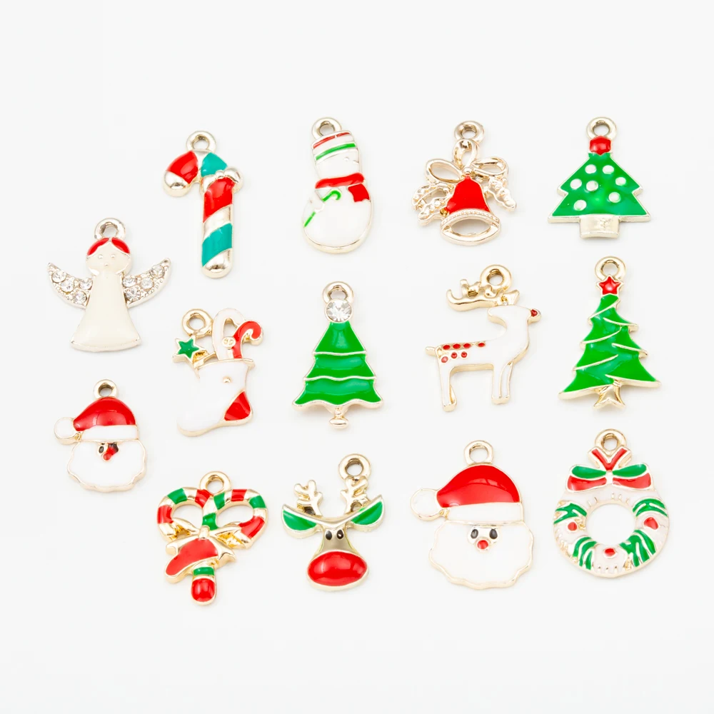 

14pcs Mixed Tree Christmas Charms Enamel Pendant Snowflake Snowman Bell Earrings Accessories for Ornaments DIY Material