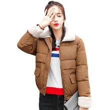 Новое поступление корейский стиль короткая женская зимняя куртка с отложным воротником осеннее Женское пальто модные мягкие базовые куртки ягненка