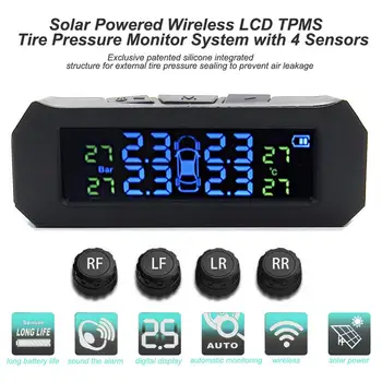 

Smart Car TPMS Tyre Tire Pressure Monitoring System Solar Power Wireless Digital LCD Display Auto Security Alarm with 4 Sensors