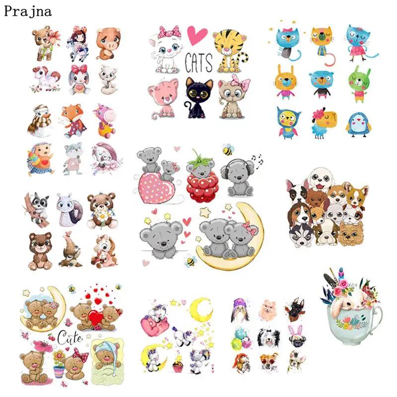

Prajna Cartoon Animals Stickers On Clothes Unicorn Dog Cat Patch Heat Transfer Owls Patches For Clothing DIY Thermal On T-shirts
