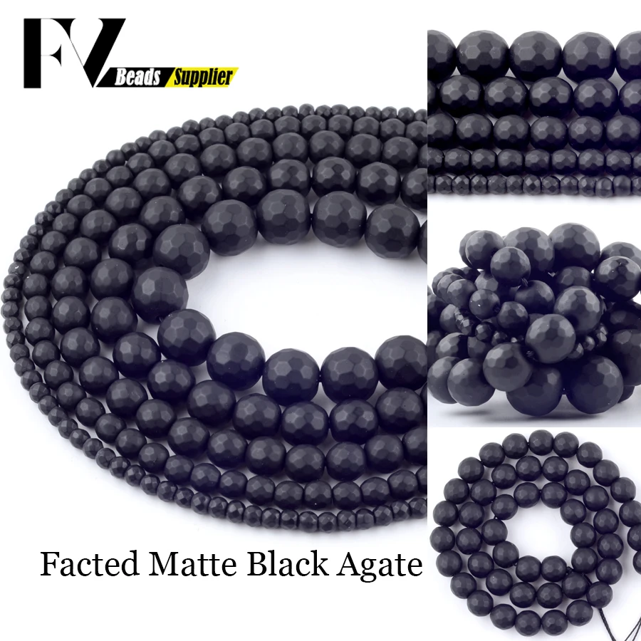 

Facted Matte Black Agates Natural Stone Beads for Jewelry Making 4 6 8 10 12mm Gem Beads diy Bracelet Accessories Wholesale