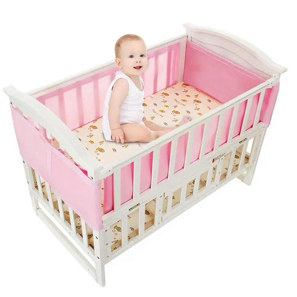 Забор для кроватки, воздухопроницаемая сетка, подкладка для детской кроватки, Комплект постельного белья для предотвращения столкновений, съемная регулируемая длина - Цвет: Pink