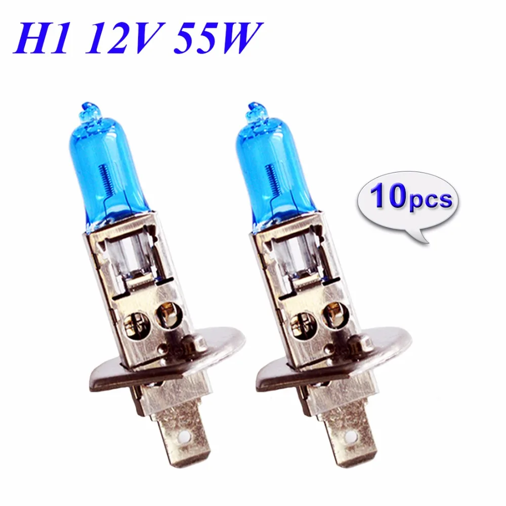 

flytop 10 PCS 12V 55W H1 5000K Xenon Dark Blue 1700Lm Quartz Glass Car HeadLight Bulb Halogen Light Lamp Super White