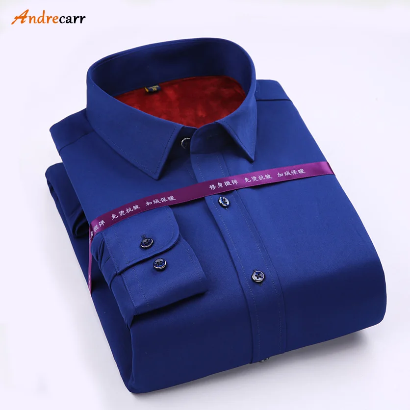 

Andrecarr camisa masculina social winter slim fit white shirt men Thick warm 2017 new camisashombre manga larga Elastic fabric