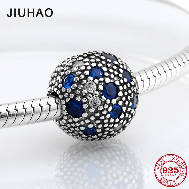 

New 925 Sterling Silver round shape blue and like crystal CZ clips Lock beads Fit Original Pandora Charm Bracelet Jewelry making