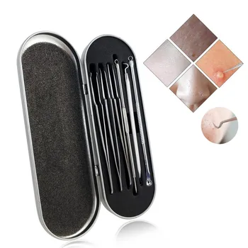 

6pcs/set Blackhead Remover Tool Kit Face Skin Care Tools Spot Comedone Acne Needle Clip Pimple Tweezer Blemish Extractor + Box