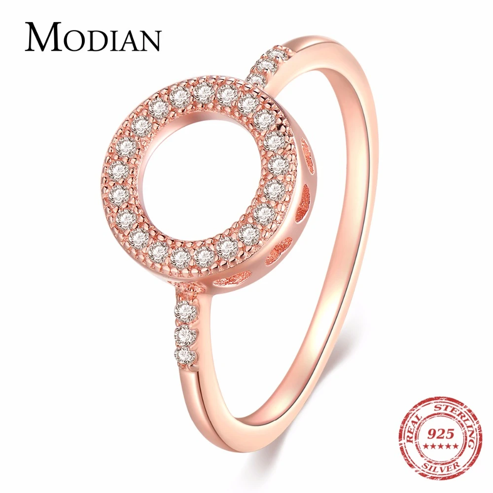 

Modian 2019 Instagram Style 925 Sterling Silver Circle Heart Ring Shining Fashion Zirconia Rose Gold Jewelry For Women Party