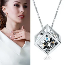 Crystal Pendant Necklace Simple Trendy Square Pendant Necklace Silver Chain Luminous Jewelry Women Gifts chic faux crystal square pendant necklace for women