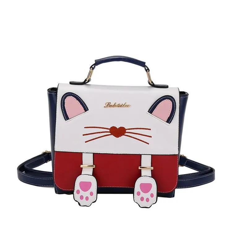

2018 Korea New Cute Cartoon Cat Backpack Student Shoulder Bag High Quality Pu Leather Girl Shoulder Bag