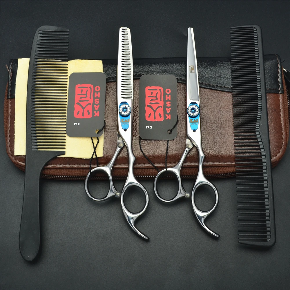 

4Pcs Suit 6 inch Japan Kasho 440C Professional Human Hair Scissors Hairdressing Cutting Shears + Thinning Scissors + Comb H1015