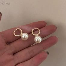 AOMU, дизайн, геометрический дизайн, округлый, Круглый, металлическая пряжка, жемчужные серьги-гвоздики для женщин, девушек, свадебные украшения, подарок