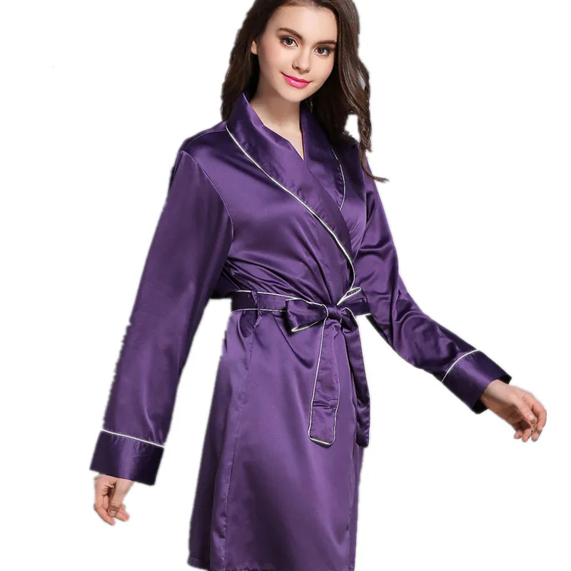 春ロングスリーブエレガントなサテンバスローブ夏ドレッシングガウン用女性ローブパジャマ女性ペニョワール着物ローブ寝間着summer