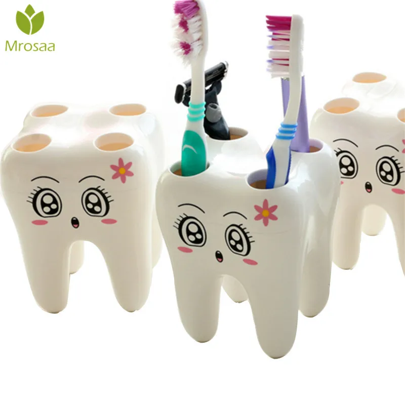 

Mrosaa Teeth Style 4 Hole Toothbrush Holder ABS Cartoon Tooth Brush Stand Bracket Rack Bathroom Wash Set Shaving Razor Holder