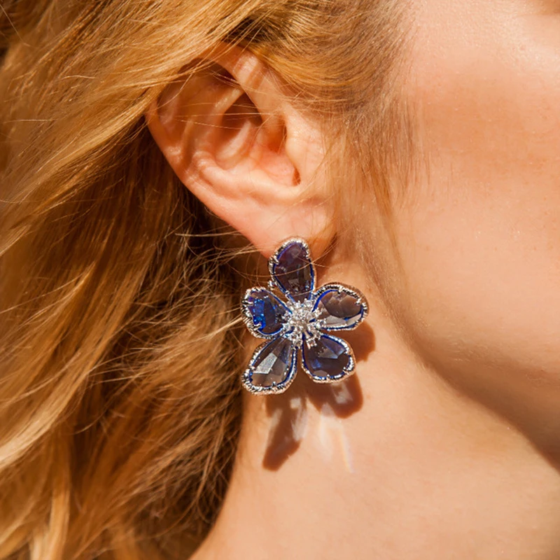 Us 12 35 60 Off K S Gadgets Blue Crystal Flower Earring For Women Engagement Wedding Tail Fashion Silver Rose Gold Personality Earrings In Us 12 35 60 Off K S Gadgets Blue Crystal Flower Earring For Women Engagement Wedding Tail Fashion Silver Rose Gold Personality Earrings In