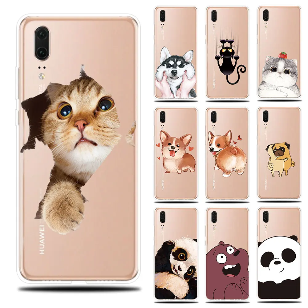 Силиконовый чехол для телефона с милой собачкой кошкой huawei P8 P9 Lite 2017 P Smart 2019