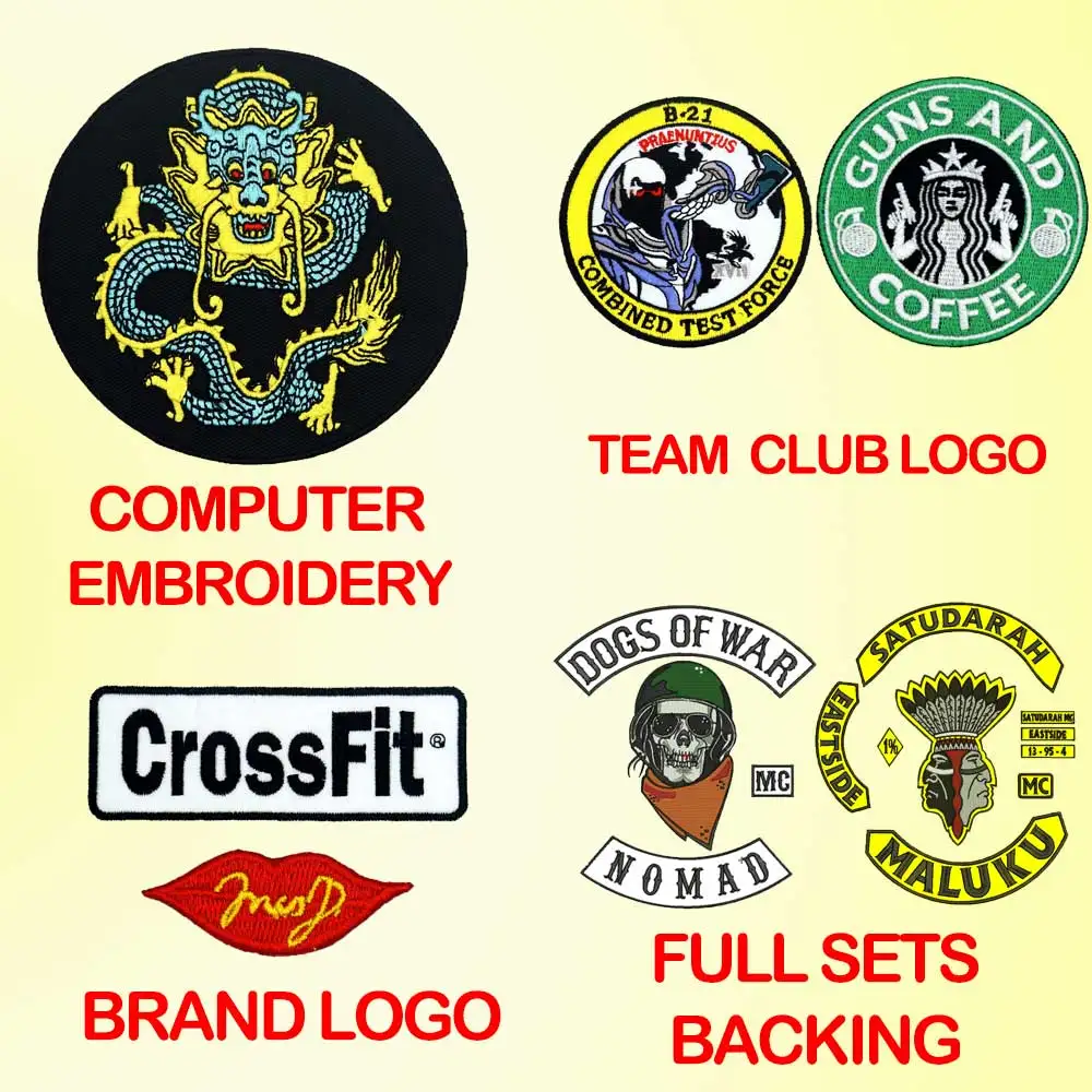 

custom embroidery patches iron-on hook backing with your own logo design personalized team club school logo