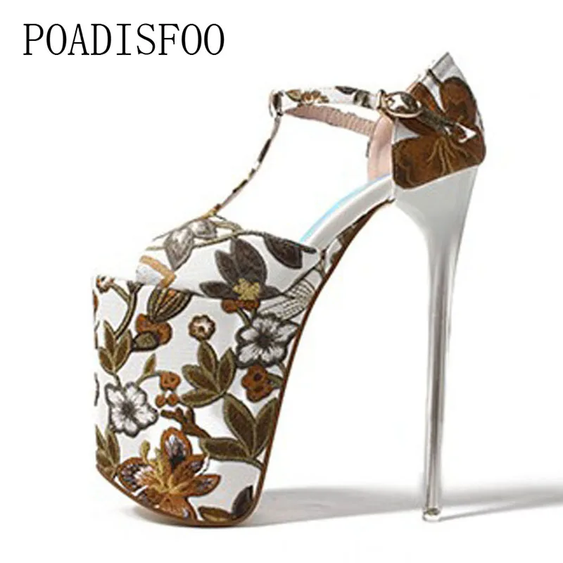 

POADISFOO Summer 20cm Hate High 11cm Waterproof Platform Flowers National Style Large Size Nightclub women's Shoes MJL-1856-8