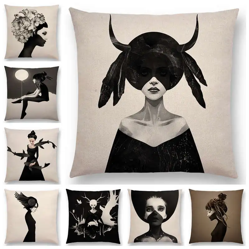 

Hot Sale Black White Style Wonder Girl Elegant Lady Miracle Beauty Portrait Noble Mind Gorgeous Ideas Cushion Cover Pillow Case