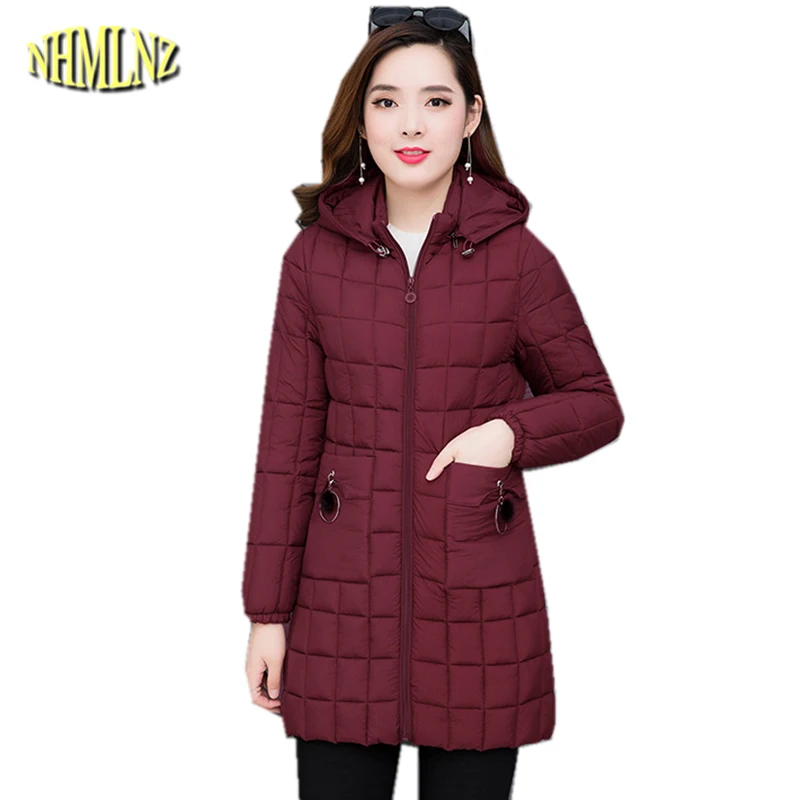 

2019 New Winter Solid color Cotton Jacket Women's Slim Thin Parkas Hooded Warm Large size 5XL Cotton Coat Female Outwear DAN339