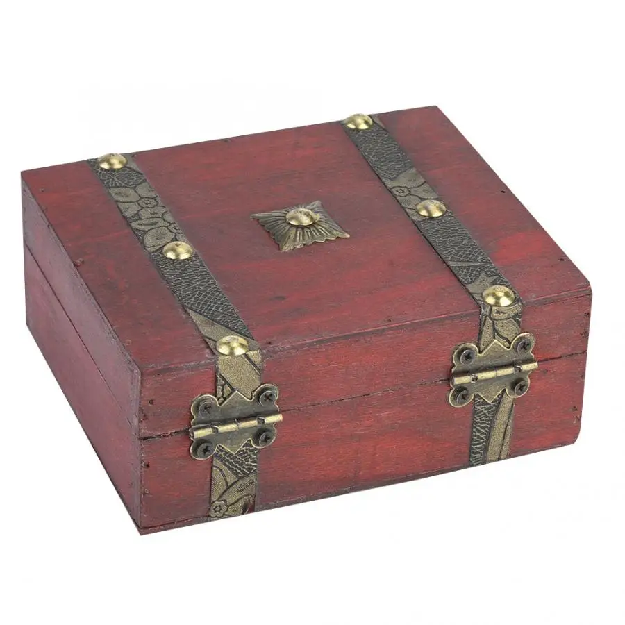 

Vintage Wooden Treasure Chest Storage Box Lock Organizer Case Foldable Mini Small Wood Home Decor Container Trinket Jewelry Bin