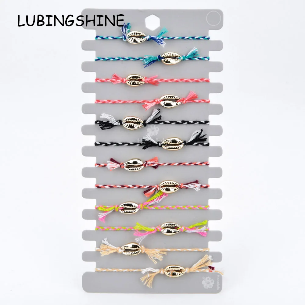 

12pcs/Sets Alloy Shell Charms Bracelets&Bangles for Women Braided Adjustable Chain Anklets Bracelet Wristband Boho Jewelry