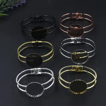 

5 PCS 25mm 30mm Round Cabochon Base Bangle Setting 6 Colors Plated Two Columns Settings Bangle Base For Jewelry Making