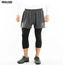 ARSUXEO мужские шорты 2 в 1 для бега с 3/4 компрессионные колготки тренировочные шорты для бега быстросохнущие дышащие 180