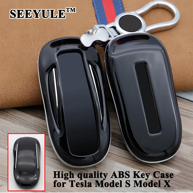 

1pc SEEYULE ABS Car Key Case Cover Key Shell with Chain Storage Bag Protector Styling Car Accessories for Tesla Model S Model X