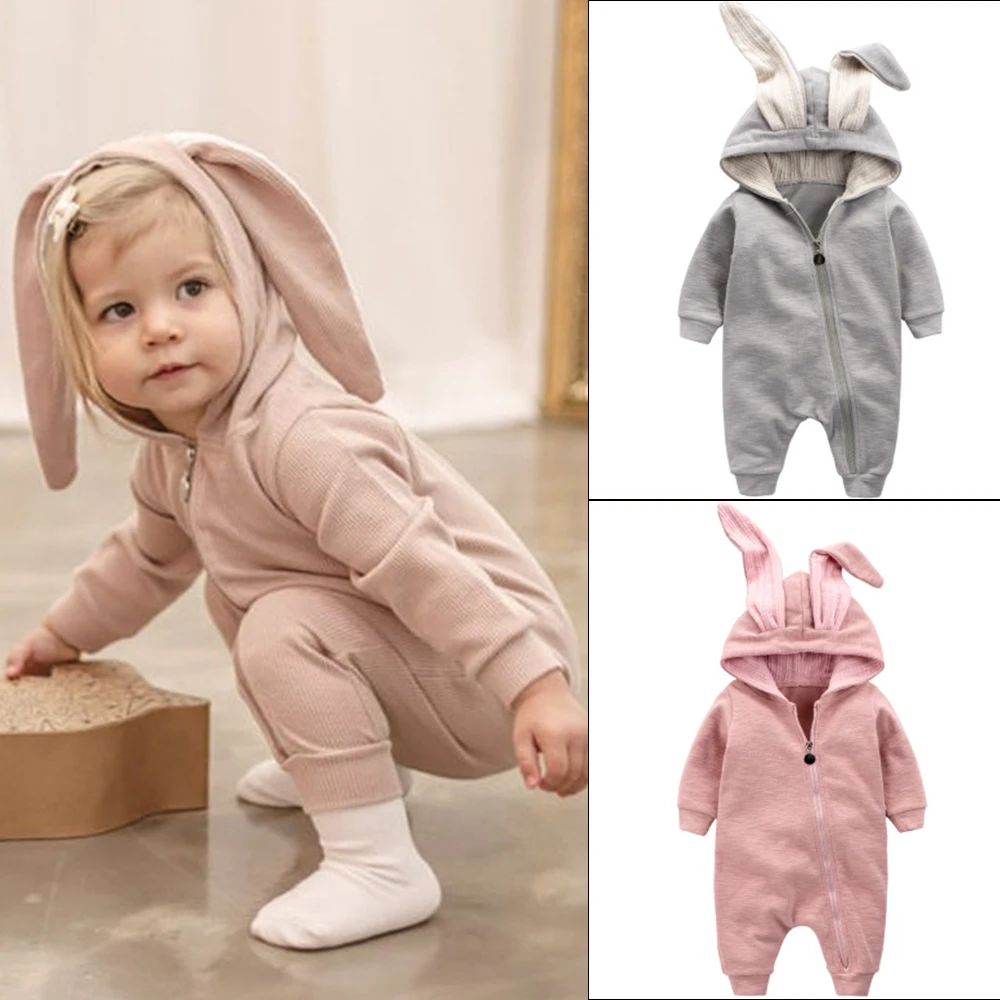 Весенне-осенняя одежда для малышей; фланелевый детский подарок для мальчика девочки; одежда; комбинезон с объемными кроличьими ушками; комбинезон; теплые комбинезоны для новорожденных