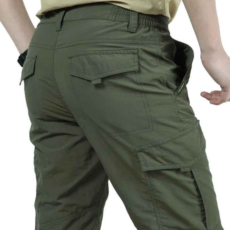 Брюки мужские летние быстросохнущие длинные брюки новые мужские Свободные карманные пиджаки карго комбинезоны мужские s водонепроницаемые тактические военные брюки - Цвет: Армейский зеленый