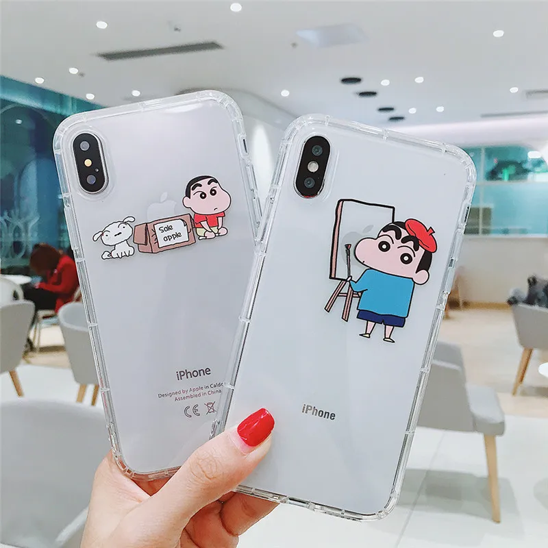 Забавный чехол для телефона Crayon Shinchan чехол для iPhone 6 6S 7 8 Plus X XS MAX XR, Прозрачная мягкая Задняя накладка чехла из ТПУ