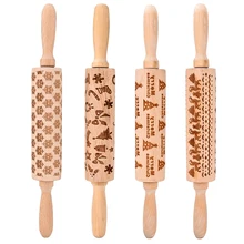 Рельефная Скалка Рождественская деревянная Выгравированная резная выпечка печенья готовка помадка торт тесто ролик Олень Снежинка Рождество