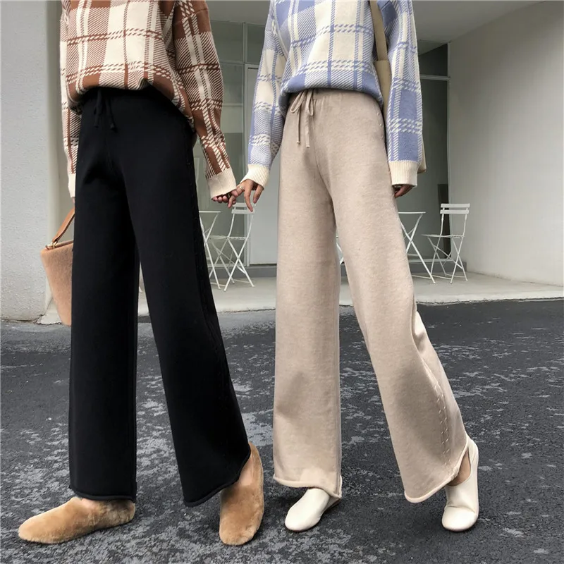 Высокая талия шаровары для женщин 2018 Осень Зима корейской моды девять брюки для девочек Drawstring Твердые Свободная Повседневная Женская